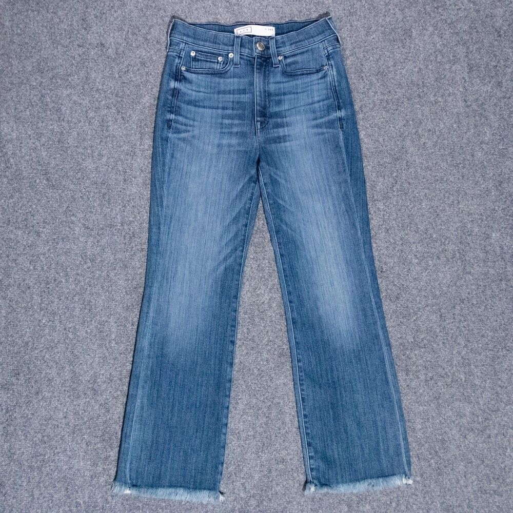 AYR The Pop Women's Mid Rise Straight Leg Crop Jeans Fray Hem 26x25 USA Stretch